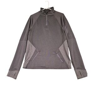 Hylete Mens Quarter Zip Pullover Training Top Gray Waffle Knit Thumbholes Medium